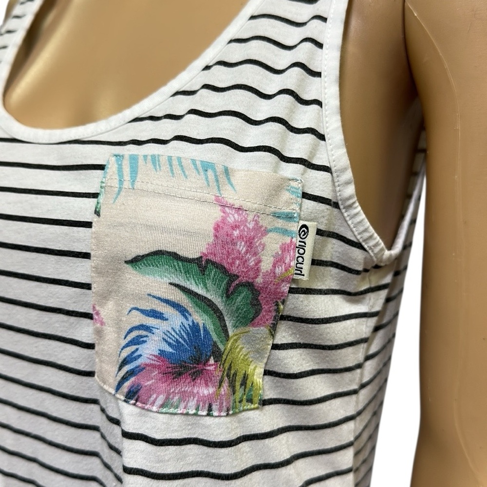 Rip Curl White and Black Striped Tank Top with Tropical Pocket Womens Small - Picture 3 of 10
